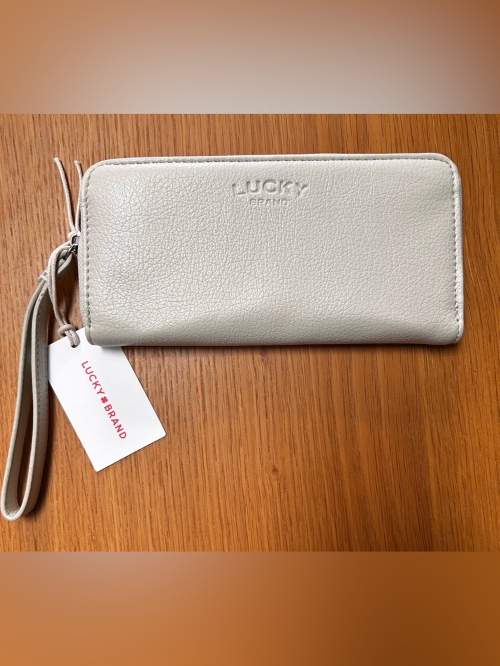 Lucky Brand Cream Zip-Around Leather Wallet